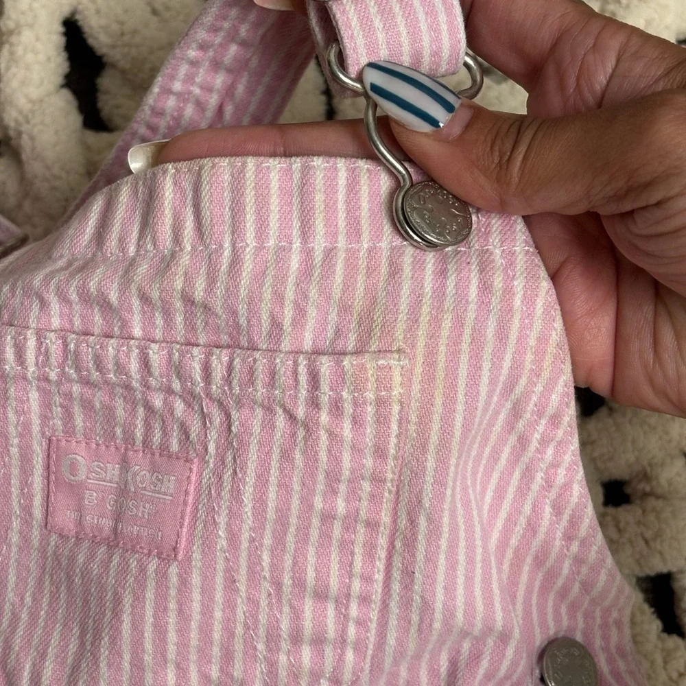 Vintage OshKosh B’gosh Pink Striped Overall Dress 2T Y2K Seersucker Skirtalls